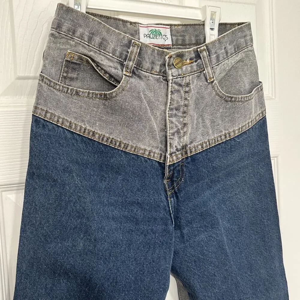 Vintage 90s Palmetto High Rise Jeans Women 9 Color block Tapered USA Cotton - Picture 2 of 11